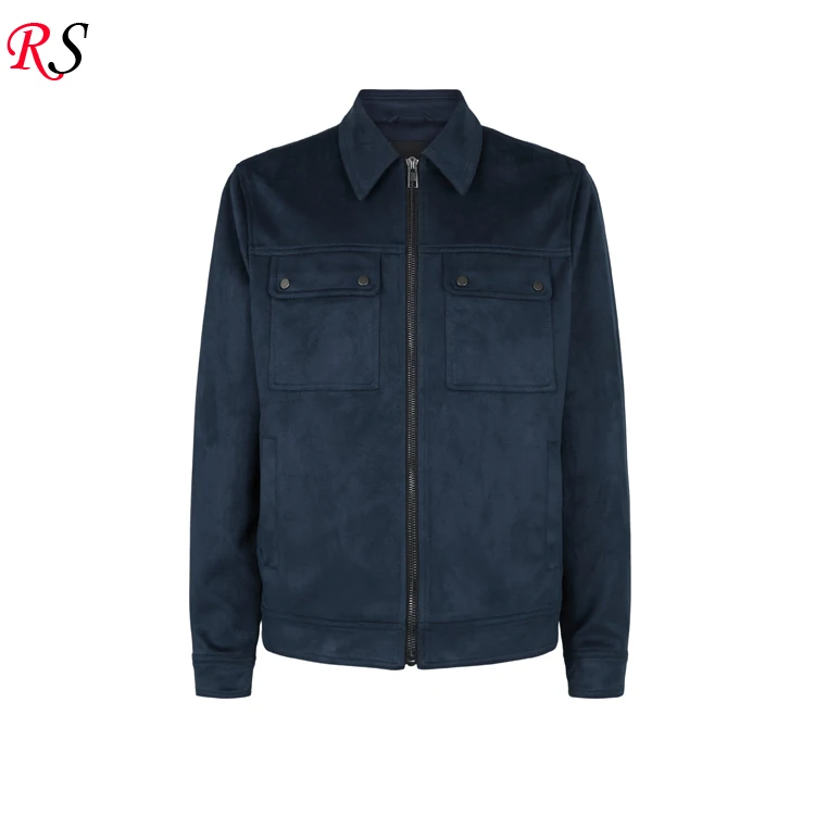 Hot Sale Dongguan Factory Custom Logo Navy Mens Casual Suede Jacket