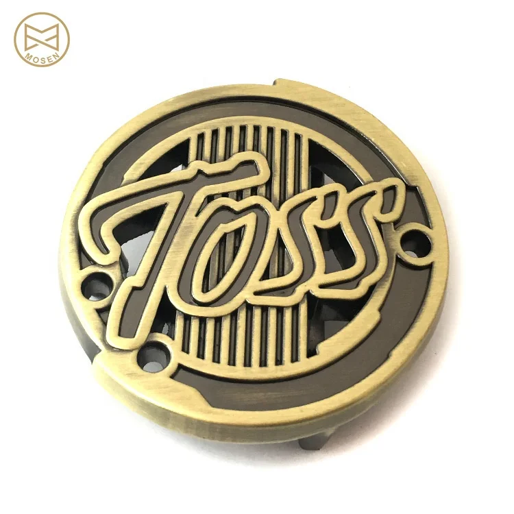 Factory Supply Gold Round Logo Hollowed Custom Brand Name Metal Belt Buckle