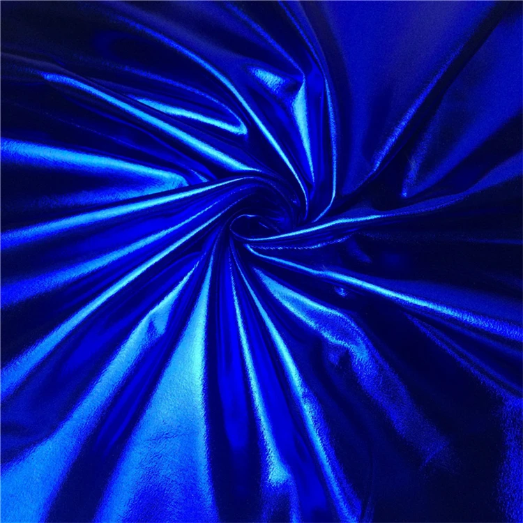 Wholesale Brocade Shinny Two Way Stretch 100 Polyester Knit Crystal Colorful Silk Lurex Metallic Foil Coated Fabric