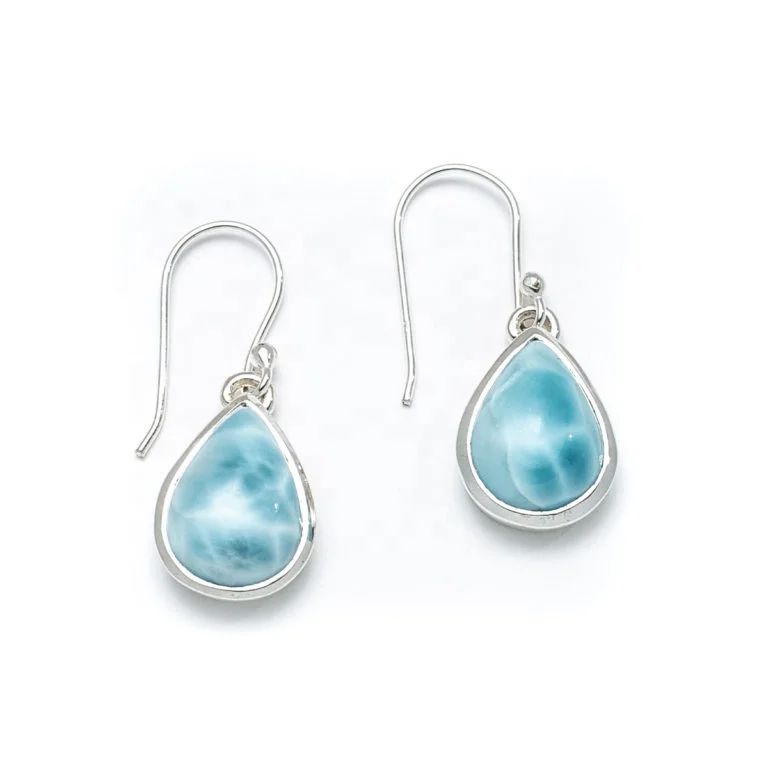 Natural Larimar Gemstone Jewelry 925 Sterling Silver Pear Shape Natural Larimar Dangle Earring