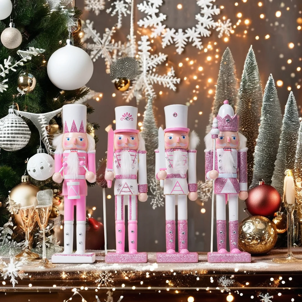 Christmas Decoration Toy and Gift Elegant Etiquette Soldier Nutcracker 2024 New Year Decor 30cm Pink Nutcracker Wooden Puppet