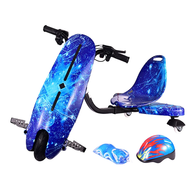 cheap high quality 360 degree drift go kart caster 36v 3 wheel electric kids drifting scooter trike rider with flashing PU