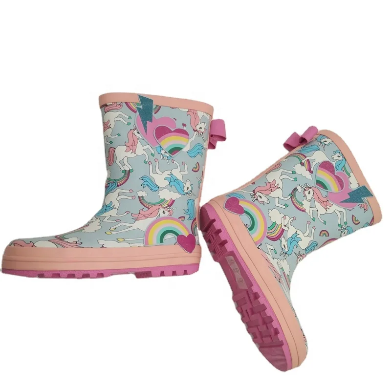 Fashion Desgin Custom Toddler Ankle Galoshes Skidproof Wellies Cute Bow Rain Boots Kids Waders