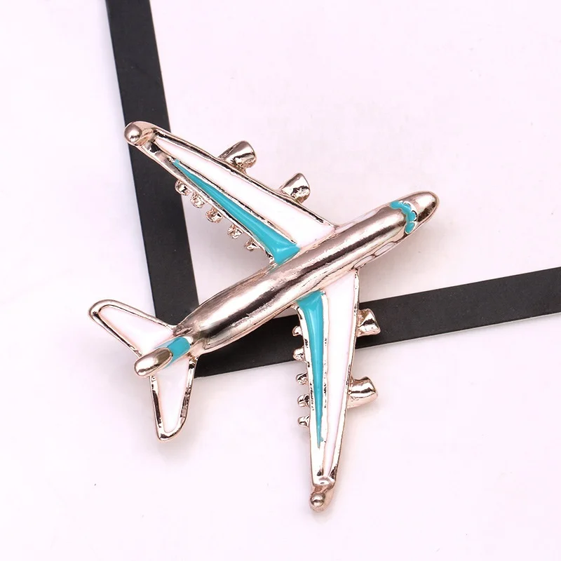 Flight Attendant Uniform Novelty Airplane Rhinestone Fashion Brooches Pin, Silver Tone