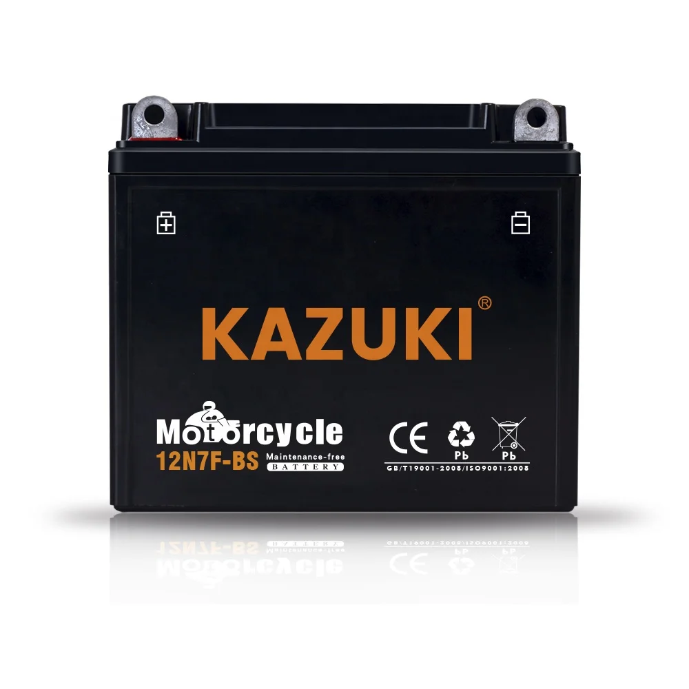 KAZUKI Best Quality 12N7F-BS Battery12V 7AH Sealed Maintenance Motorcycle Battery for Common Motorcycle Battery