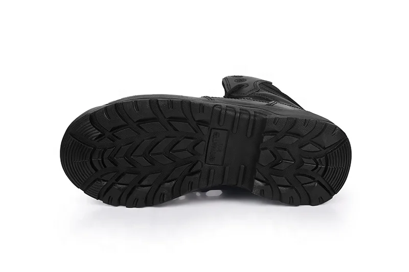 
Cemented construction anti slip black leather upper rubber sole steel toe tactical military boots shoes 