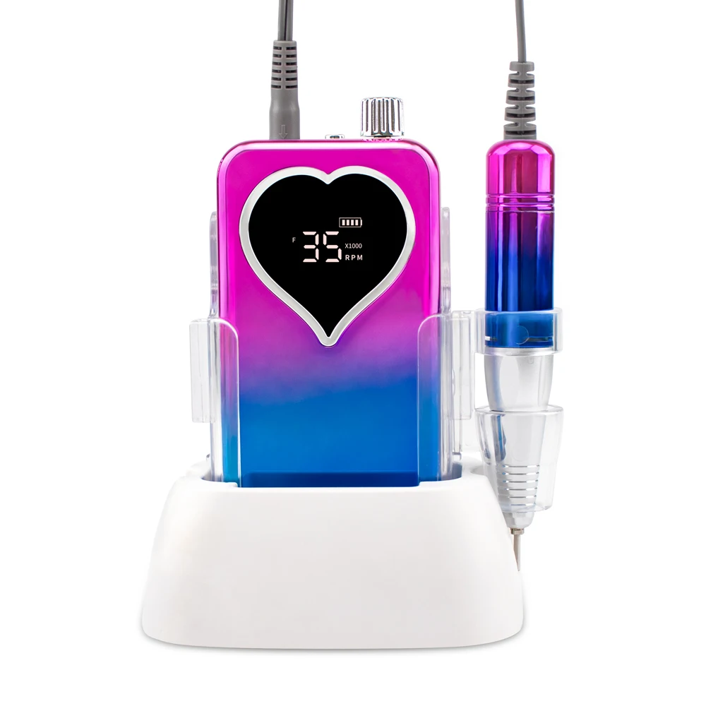 New Arrival Gradient Color Brushless 35000rpm Portable Cordless Rechargeable Wireless Nail Drill Bits Set Machine File With Hand