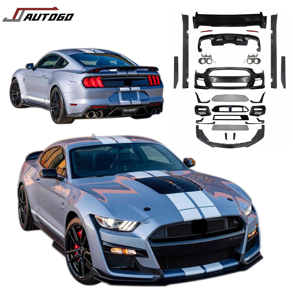 Latest New Design BodyKit For Ford Mustang 15-17 Update to Racing Shelby GT500 Style PP+ABS Material Front+Rear Bumper Grille