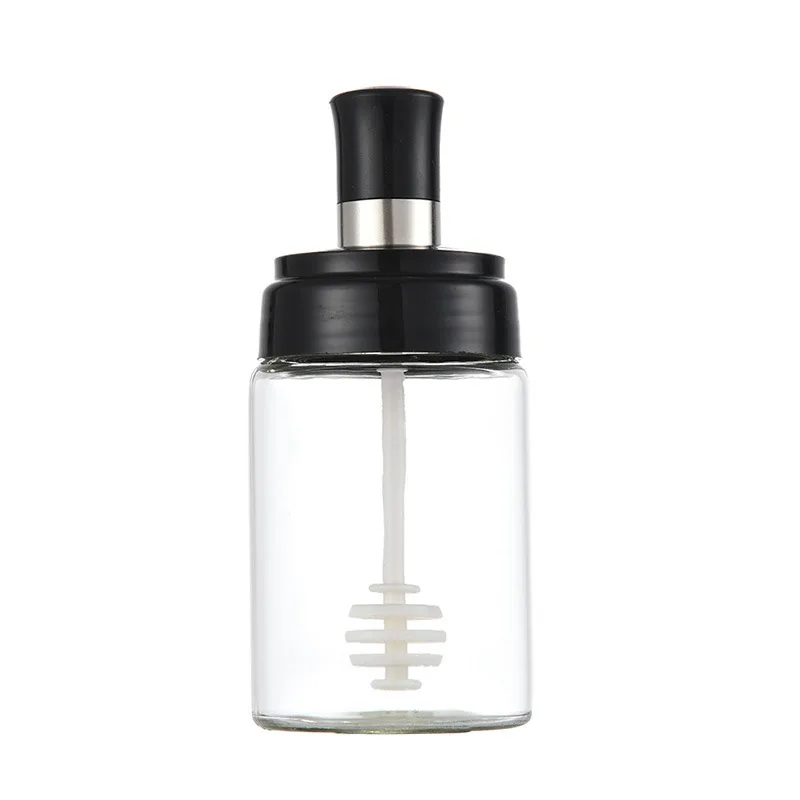 250ML Pepper Cruet Oil Bottle Spoon Cover Glass Honey Seasoning Bottle Moistureproof Kitchen Condiment Spice Jar