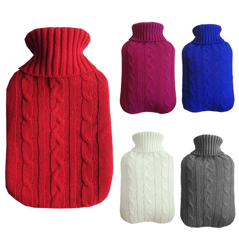 2L Rubber Hot Water Bottle Bag Hot Heat Pack Warm Bottle Knitted Cover