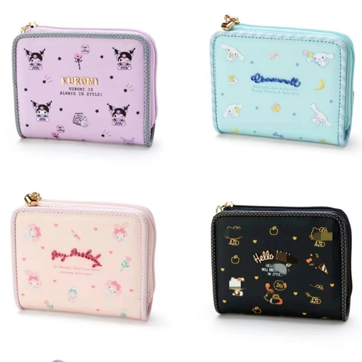 DHF1118 New arrival anime kawaii Cinnamoroll Kuromi wallet PU leather lace zipper Melody card short cute cartoon purse wholesale