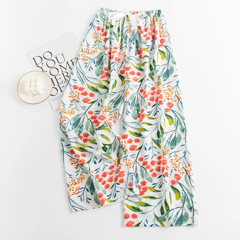 54 style wholesale cheap cotton flower Floral Print Causal Sleepwear Loose Large Size Wide Leg Pants Home Wear Trousers