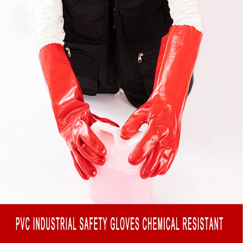 Industrial Safety Work Thicken and Lengthen Red Glossy PVC Corrosion Resistant Oil Acid and alkali Chemical Resistant Gloves