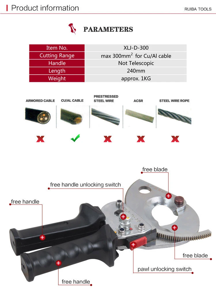 XLJ-D-500 XLJ-D-300 J30 Cu Al кабель до 300 sqmm ratchet кабельный резак