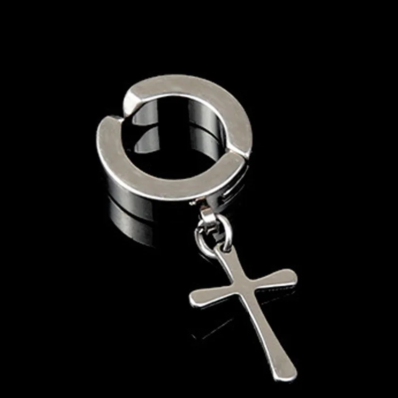Серьги-Клипсы из титановой стали для мужчин и женщин, Модные клипсы в Корейском стиле, не проколотые, с подвесным крестом