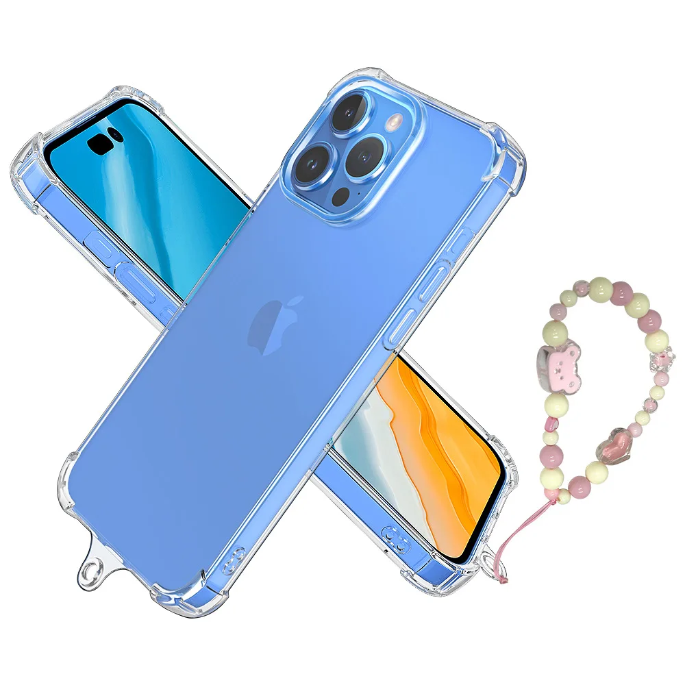 New fashion transparent silicone phone case with wristband strap cover for iphone 15 pro max 11 12 13 14 pro x xr xs 7 8