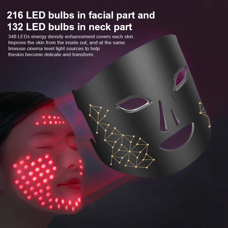 2024 New Trending Red Infrared LED Light Photon Therapy Face Mask 4 Colors Wireless Silicone LED Facial Neck Mask
