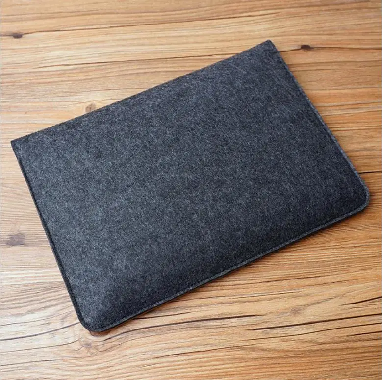 Factory Custom Design Slim Portable Handbag Case tablet cover Soft Grey Felt Brown Leather Patch Wool Felt Laptop Sleeve