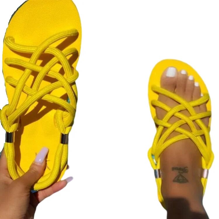 
Summer Factory Designer Cute Beach Wedge Rope Tie Up Channel Flat Womens Sandals 