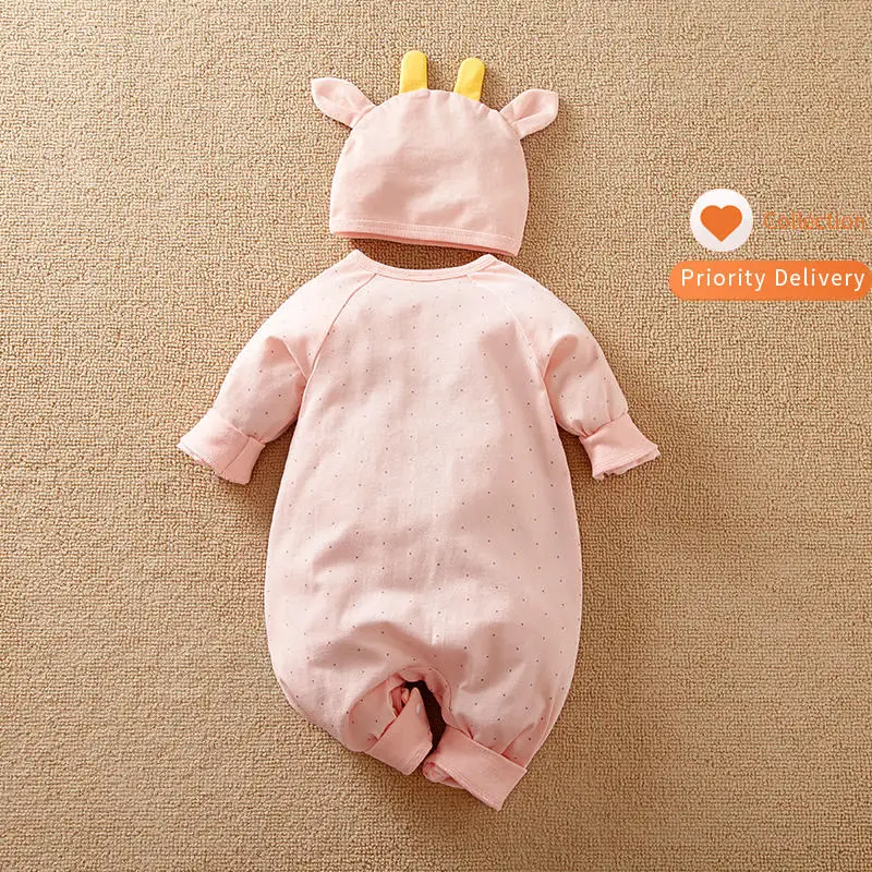 Wholesale Factory Direct Sales Newborn Baby Girl Cute and Sweet Cartoon Giraffe Pattern Baby Clothes