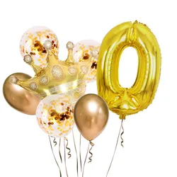 Hot sale Gold Crown Confetti Numbers Birthday  Party Decoration Aluminum Balloon Set