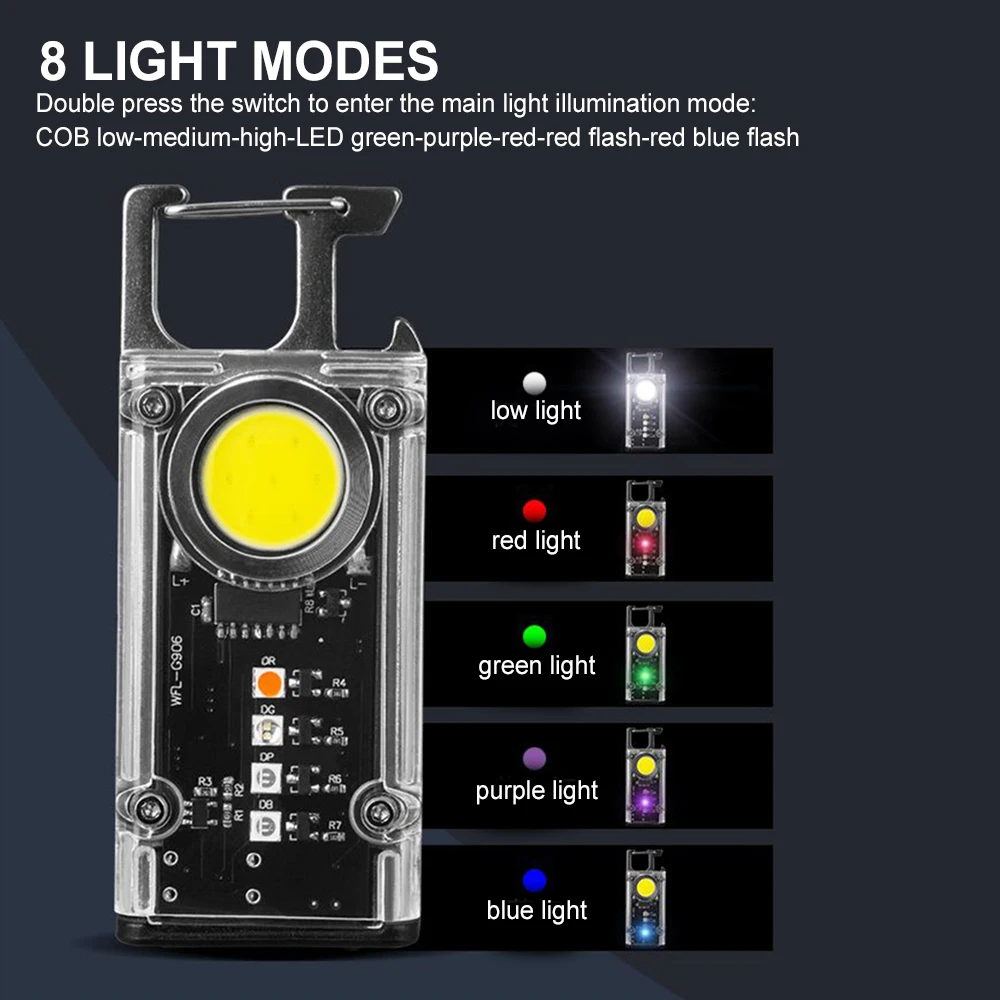 Asafee Portable EDC mini COB+LED Key Chain Light Type-C rechargeable Keychain Flashlight Torch