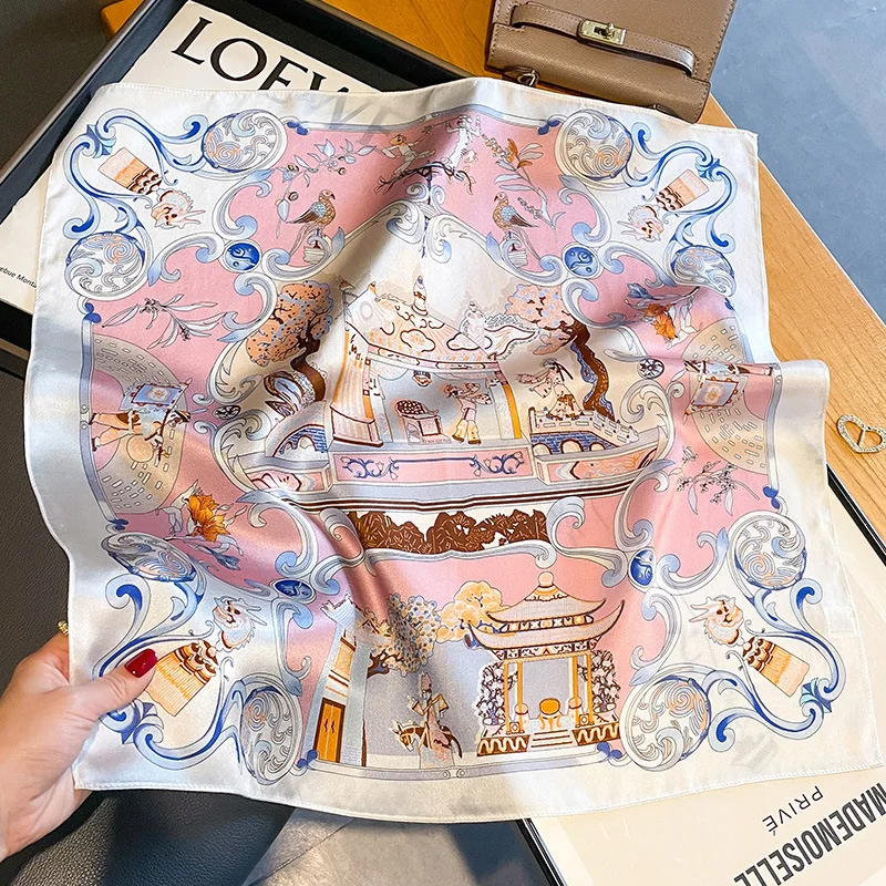 Printed Silk Scarf Women Neck Hair Wraps Summer Fashion Female Foulard Handkerchief 12mm 100% Mulberry Silk Square Shawl Scarf