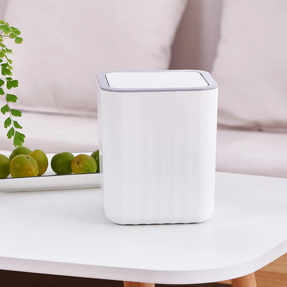 Mini Trash  with Lid Small Can Desk Can Garbage Tiny Waste Basket White