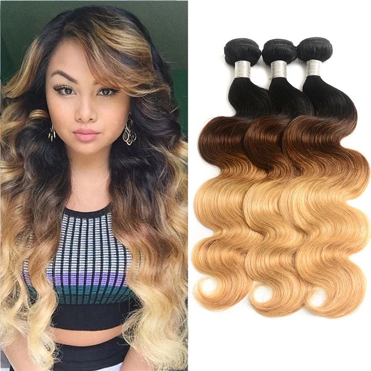 Brazilian hair weaving  cuticle Aligned 1b 4 27 ombre 3 tone color virgin human hair body wave