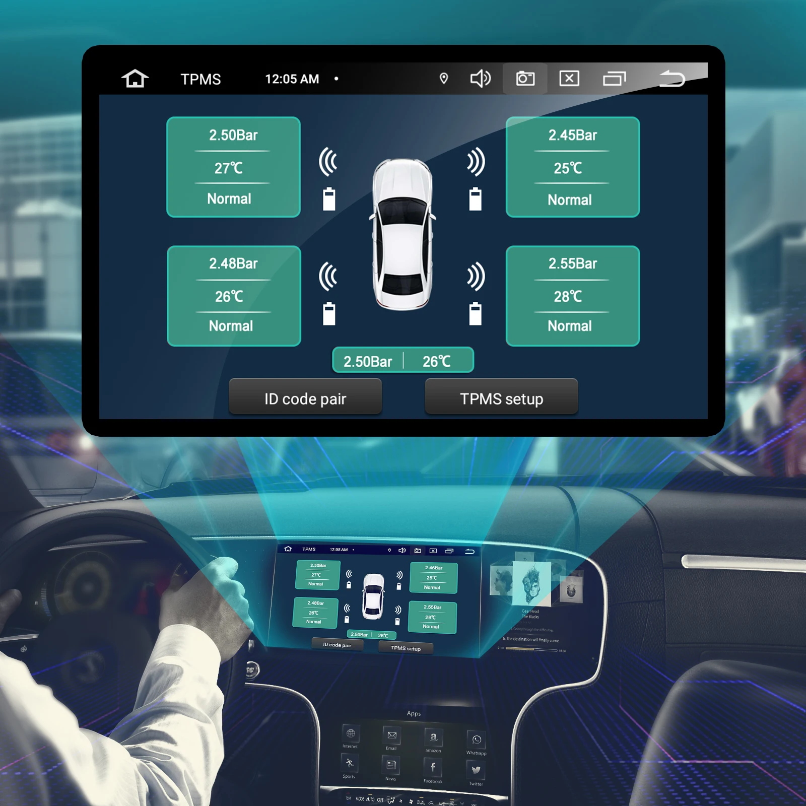 Car TPMS internal sensor tire pressure monitor system USB TPMS Android head unit 8 bar 116 psi android TPMS tire pressure gauge