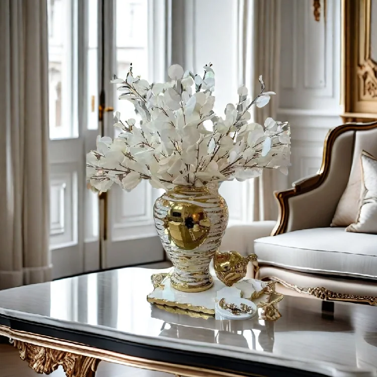 European Plating Gold Ceramic Vase Light Luxury Crafts Model Room Nordic Vase Decoration Ornament Factory Flower Vase
