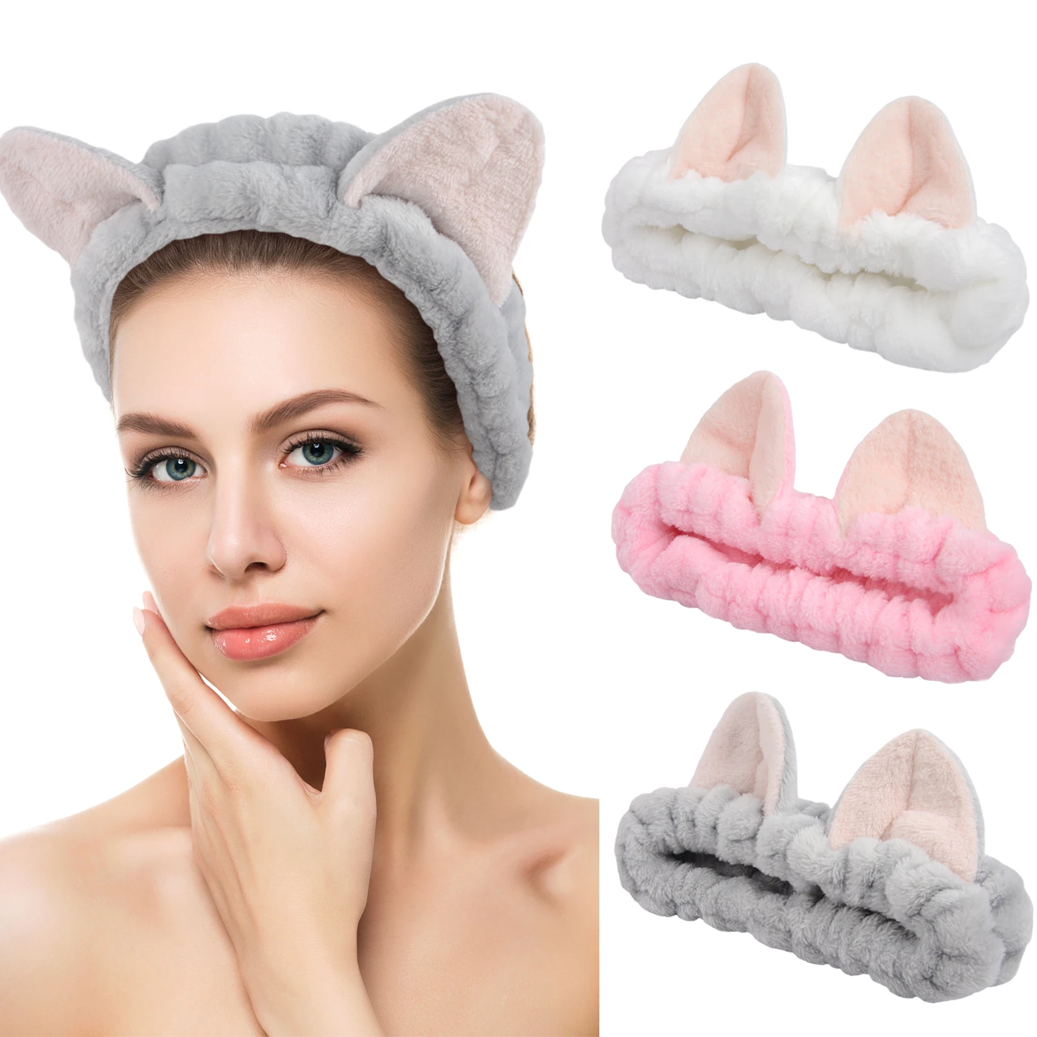 Women Cute Microfiber Bow Cat Ear OMG Fancy Headbands Face Wash Head Bands Makeup Headbands