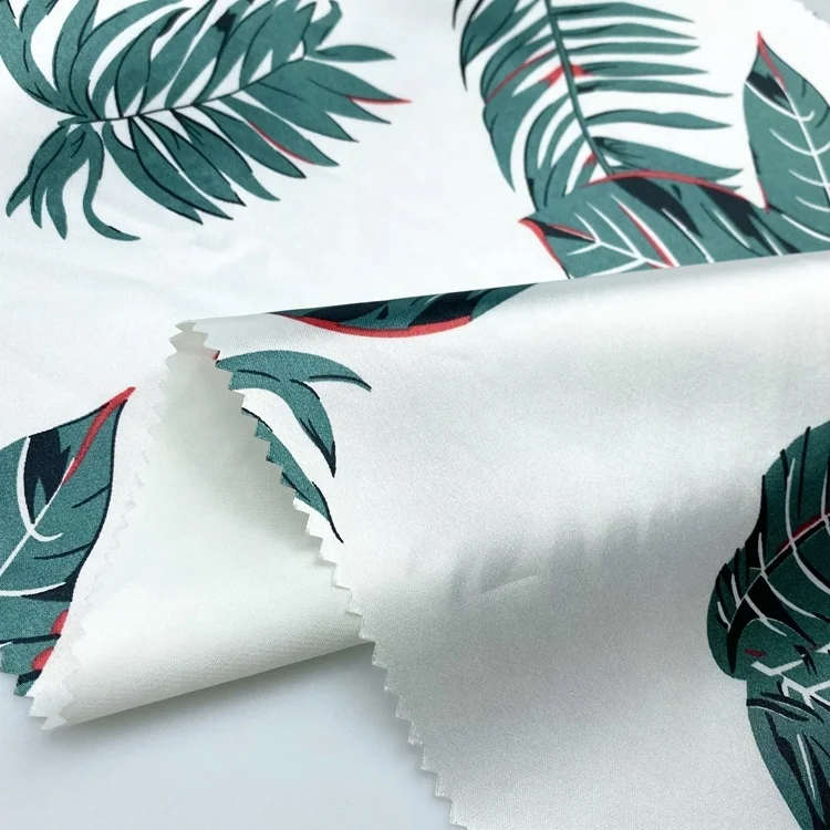 Printed leaves design stretch textile QUICK-DRY silk satin polyester fabric for wedding dress