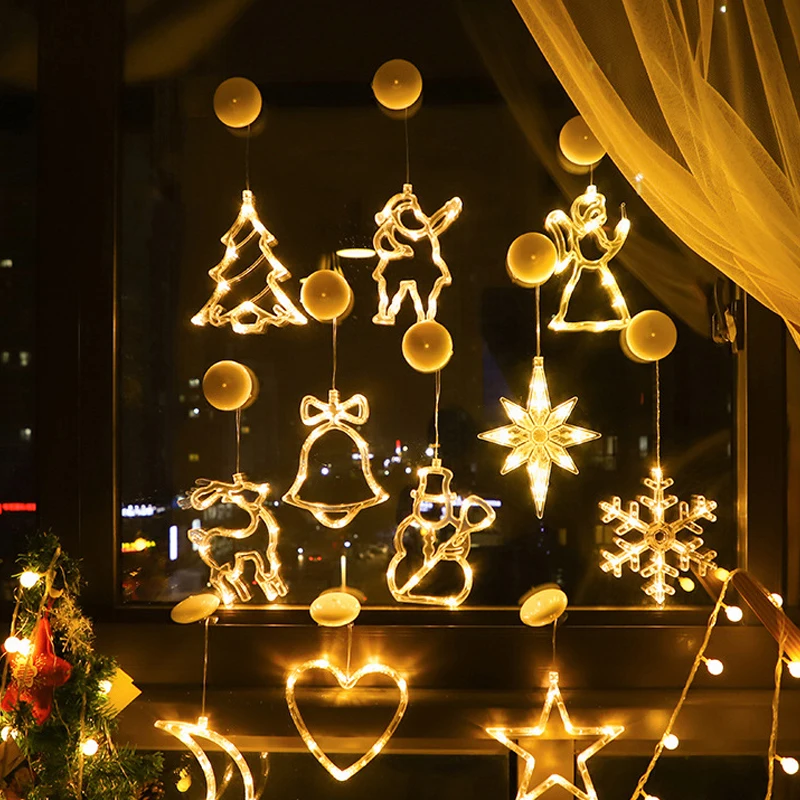 Howlighting Window Hanging Light Festival Holiday LED Snowflake Christmas Tree Bell Christmas Lights