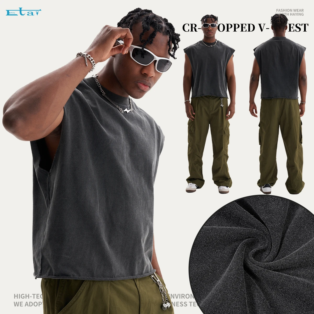 high quality heavyweight wash cropp vest custom black cropped boxy fit sleeveless tank top tee shirts