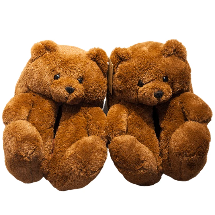 2021 New Winter Teddy Bears Slippers Fuzzy Fluffy House Fur Slippers Plush Teddy Bear Slippers For Women Girls