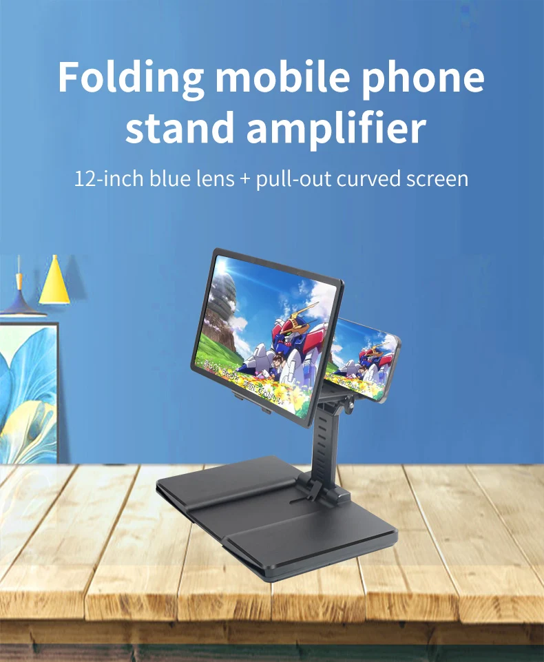 Portable 12inch Screen Magnifier Desktop Phone Stand Holder Foldable Mobile Phone 3D Video Amplifier