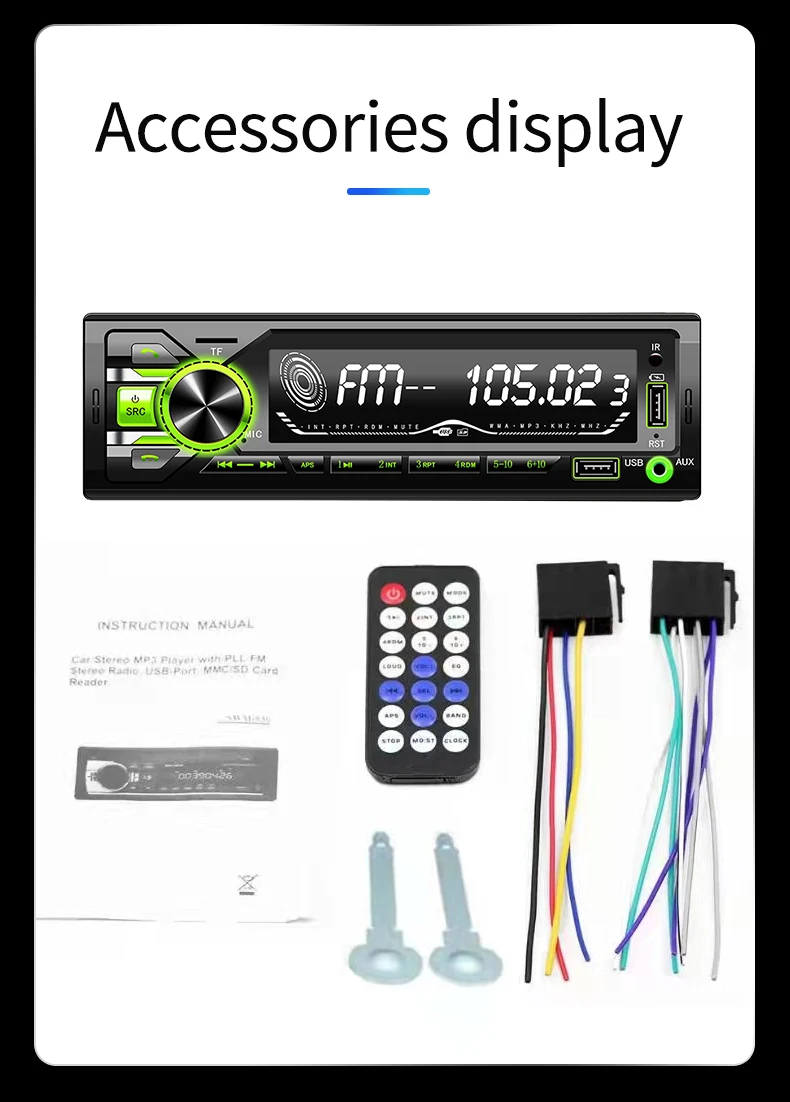 Hot Selling Newest 1 Din Stereo Player MP3 FM Receiver TF LCD MP3 player Car Radio 2 USB BT 12V  Car audio Player