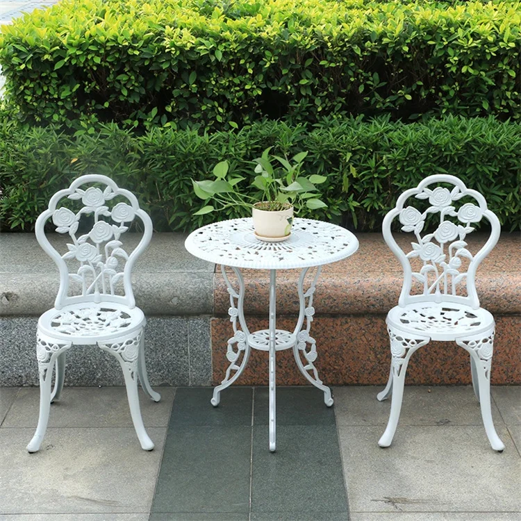 Rose Beautiful Garden Yard Cast Table And Chairs Aluminum Bistro Set For Two Persons Use
