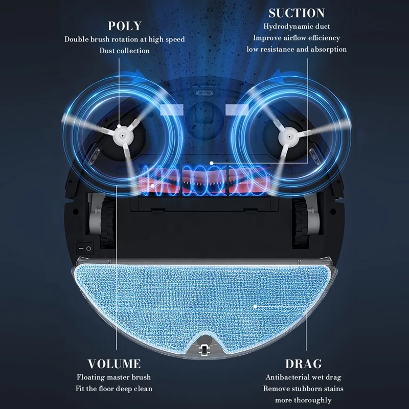 Robot Vacuum and Mop Combo 2 in 1 App Control Self-Charging Robotic Vacuum Cleaner for Low Carpet Hard Floor Pet Hair