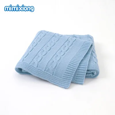 Wholesales  solid knitted baby blanket fabric natural warm knitted crochet baby swaddle wrap blanket winter