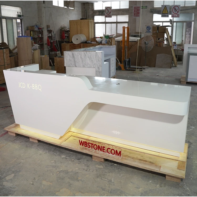Solid Surface White Beauty Salon Retail Store Office Reception Desk Artificial  Marble Front Desk Counter