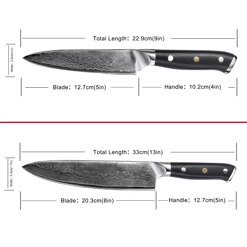 2Pcs Professional Japanese Damascus Kitchen Knife Set