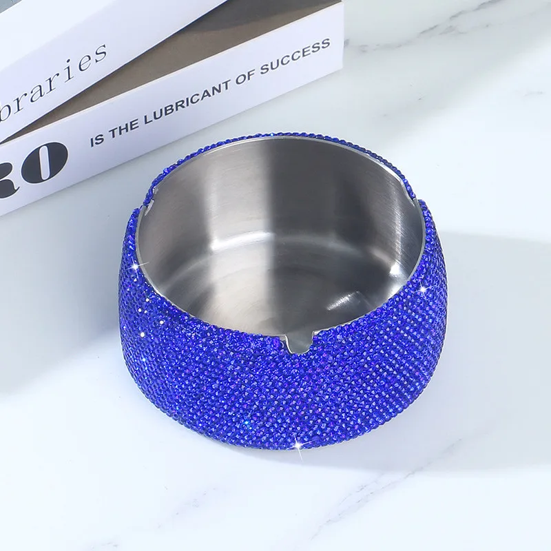 Luxury Bling Crystal Diamond Rhinestone Stainless Steel Multi-function Decoration Accessories Windproof Cigars Cigarette Ashtray