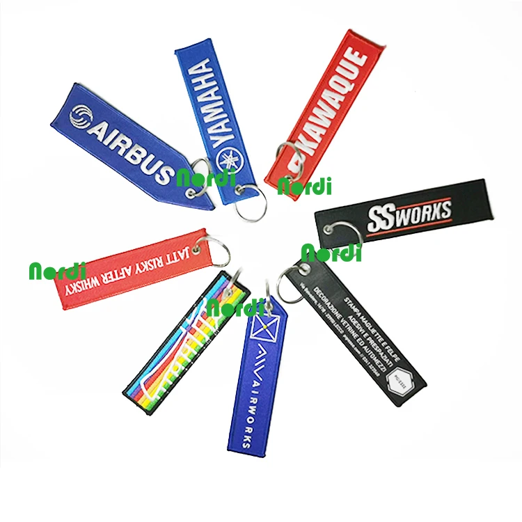 New Design Custom Motorcycle Woven Keychain Embroidered Logo Embroidery Key Chain Key Ring With Double Sided Logo