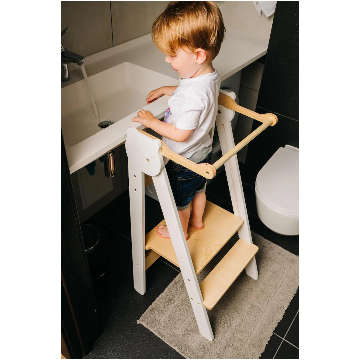 Stand-Up Kitchen Helper Active Tower Montessori Learning Stool for Kids and Toddlers Handmade toddler step stool Adjustable