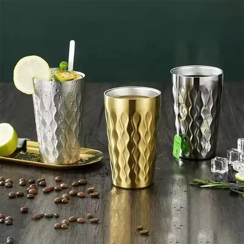 High Quality 304 Stainless Steel Gold / Silver Double Wall Anti-scald Beer Mug