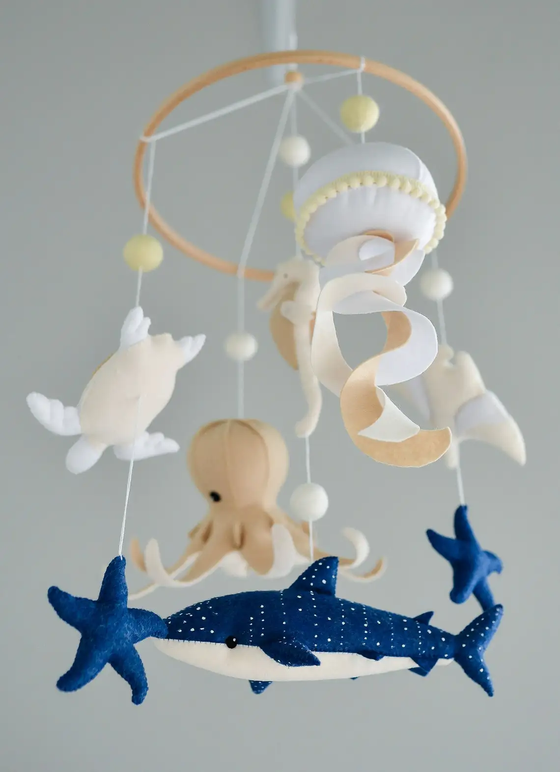 Handmade Felt Baby mobile ocean Nautical nursery mobile Whale shark hanging crib mobile