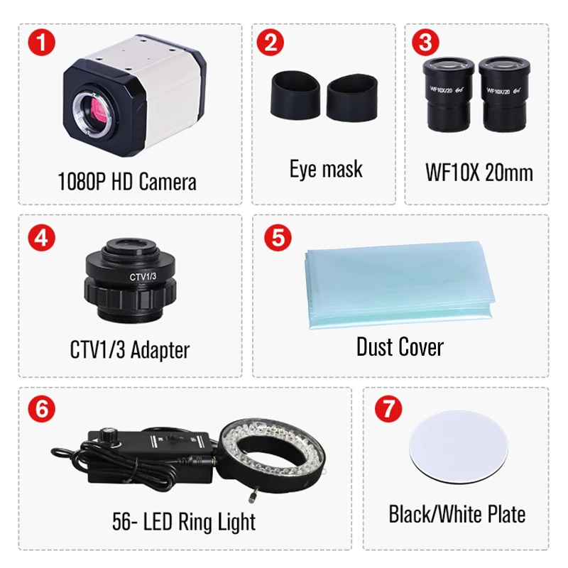 digital Trinocular Stereo Microscope zoom 7-45x + 1080P camera USB VGA CVBS + LED Ring Light +1/3 adapter OSL-523