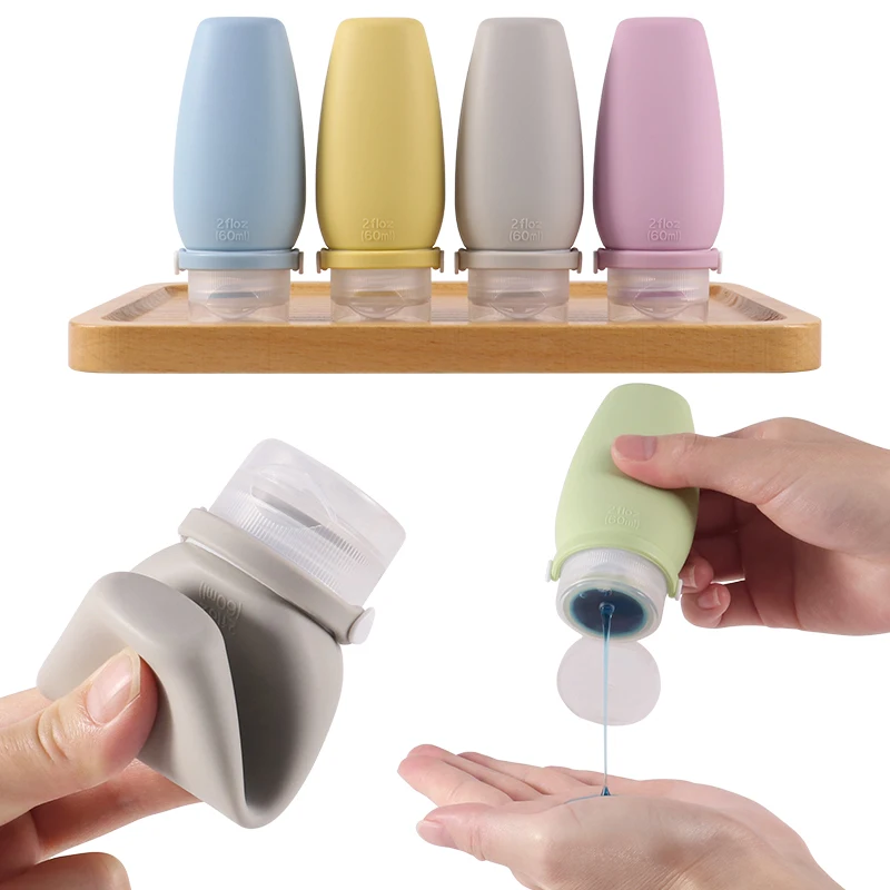 BPA-Free 2 Oz/60ml Portable Travel Silicone Reusable Cosmetic Shampoo Storage Bottles Pet Plastic Travel-sized Toiletries